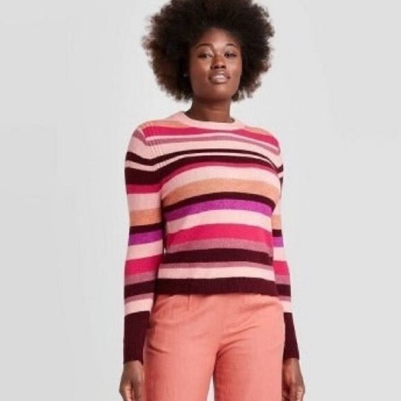 𝅺nwt A New Day Coral Stripe Sweater - Picture 1 of 7